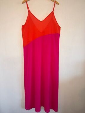 Lulu's Hot Pink and Orange Colorblock Maxi Cover up Dress